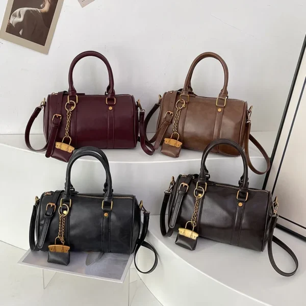 Brand Handbags For Women Vintage Pu Leather Shoulder Crossbody Bags Casual Street Small Boston Bag 2025 Designer Purses