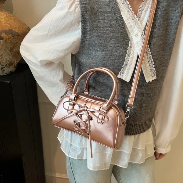 Boston Tote Bag For Women Solid Color Pu Leather Shoulder Bag Large Capacity Travel bolsa feminina Luxury Rose Gold Handbag