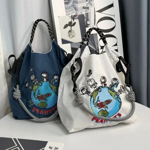 Snoopy Embroidered Nylon Shopping storage Bag Large Capacity Nylon Handbag messenger Shoulder Cross Body Bag