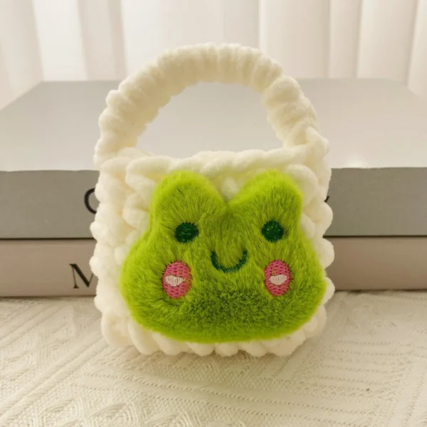 Mini Handmade Crocheted Cute Rabbit Fur Headphone Bag Creative Couple Women Wallet Coin Purse Girl Woven Headphone Handbag Pouch
