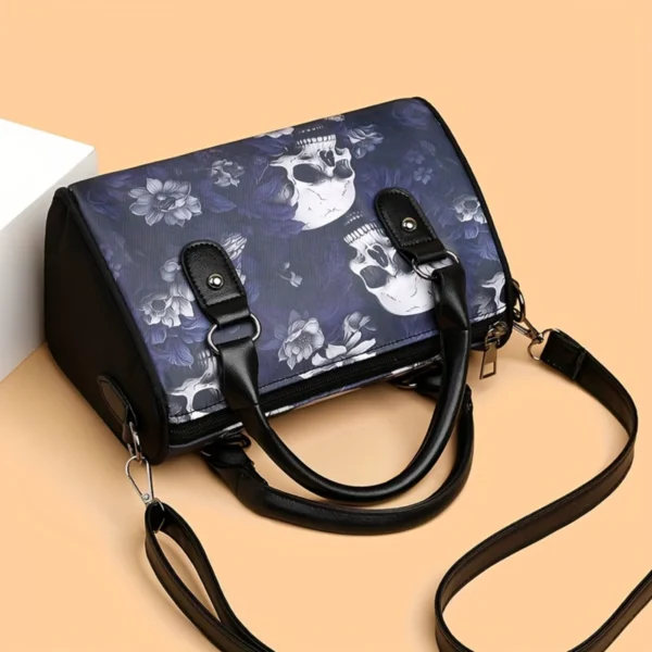 Classic Skull & Flower Pattern Boston Shoulder Bag, Casual Lightweight Top Handle Satchel Bag For Women Boggs beach bags Pvc