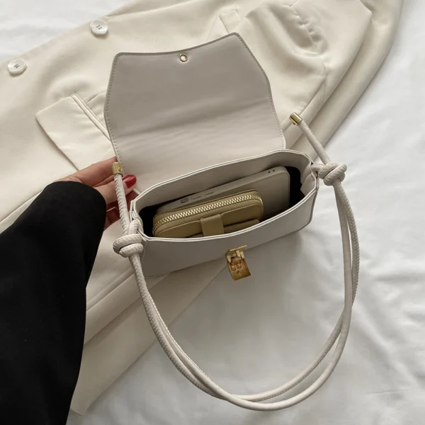 Women Shoulder Bag Metal Lock Buckle Knot Tote Bag Armpit Bag Crossbody Bag Ladies Handbags Solid Personality Messenger Bag