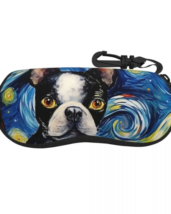 Boston Terrier Dog Starry Night Shell Glasses Case Portable Sunglasses Box Women Men Soft Eyeglasses Bag Pouch