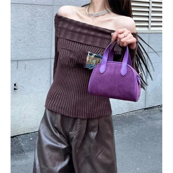 Women's Vintage Boston Bag Solid Suede Casual Handbags Large Capcity Casual Commute Shoulder Pack Fashion Crossbody Bags