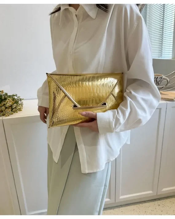 Pure Color Contrast Crocodile Pattern Coin Purse Matte Glossy Square Envelope Clutch Cover Style PU Material Mobile Phone Bag