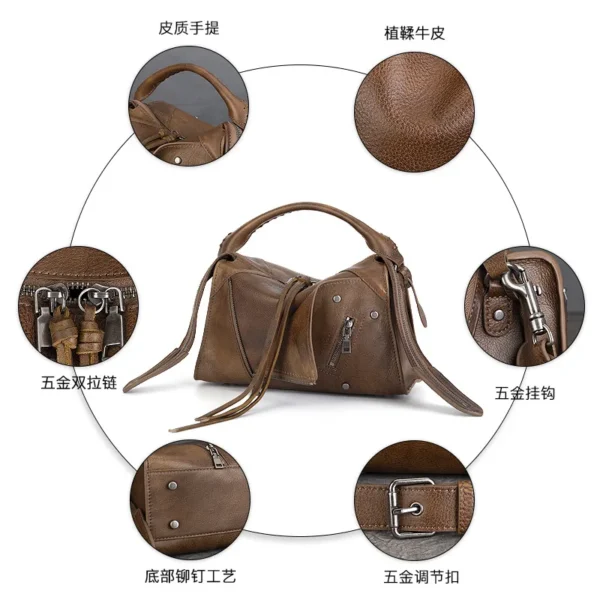 2025 Personalized Genuine Leather Women's Bag Retro Collar Tassel Small Square Bag Single Shoulder Crossbody Bag Large Capacity
