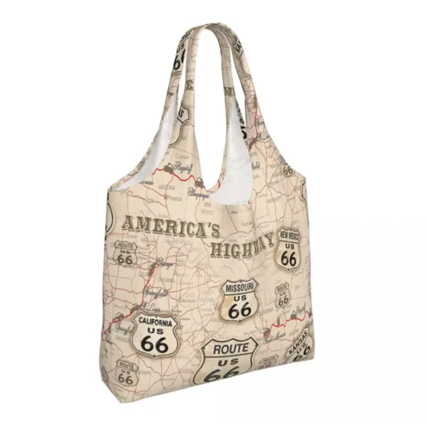 Kawaii Printing Vintage American Map Route 66 Pattern Tote Shopping Bags Portable Canvas Shopper Shoulder USA Highways Handbag