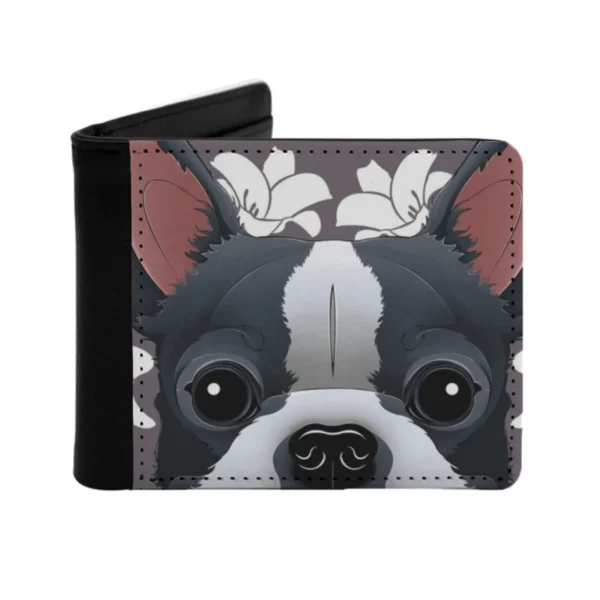 Peeking Boston Terrier Flower Version Personalized Men's Leather Wallet Card Money Bag Pu Leather Wallet Boston Terrier Dog Dog