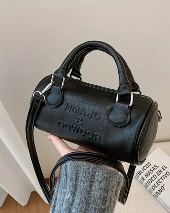 Vintage Retro PU Leather Mini Barrel Bag - Women's Boston Handbag for Shoulder & Crossbody