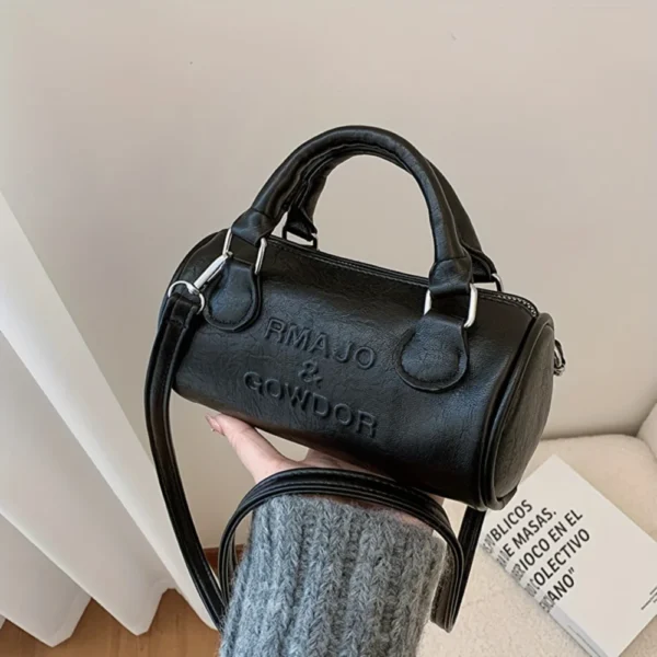 Vintage Retro PU Leather Mini Barrel Bag - Women's Boston Handbag for Shoulder & Crossbody