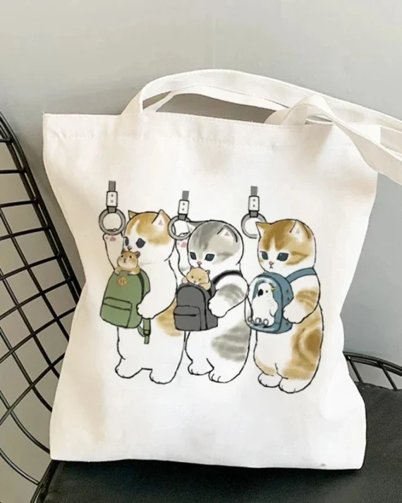 2024 Women Shopper Bag Funny Cats Printed Kawaii Bag Harajuku Shopping Canvas Shopper Bag Girl Handbag Tote Shoulder Lady Bag