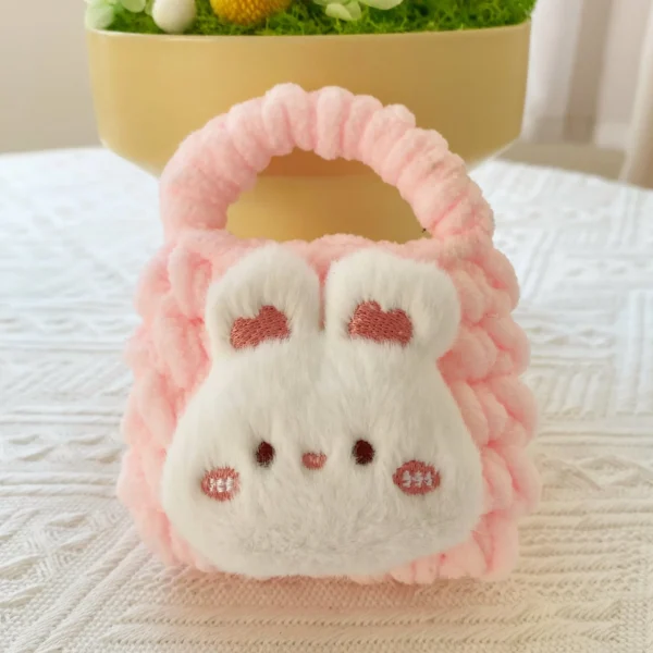 Mini Handmade Crocheted Cute Rabbit Fur Headphone Bag Creative Couple Women Wallet Coin Purse Girl Woven Headphone Handbag Pouch
