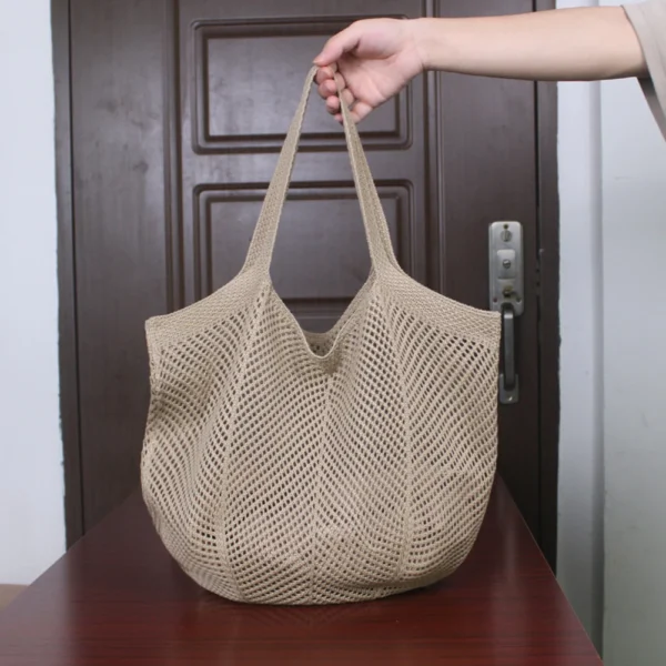 Women Summer Beach Bag Solid Color Aesthetic Shoulder Bag Large Capacity Knitting Shopping Handbag Ladies Daily Handbag