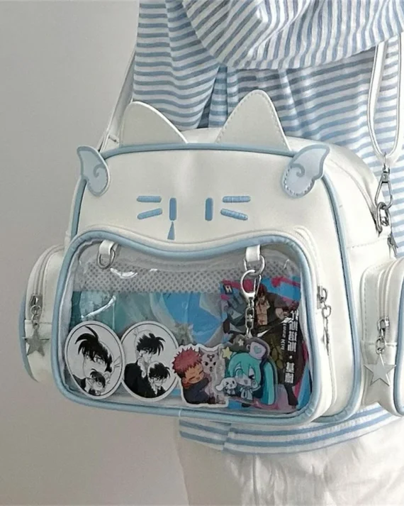 New Fashion Lovely Cat Ear PU Leather Backpack Y2k Kawaii Transparent Ita-Bag Women Shoulder Bags Teenage Girls Travel Bagpack