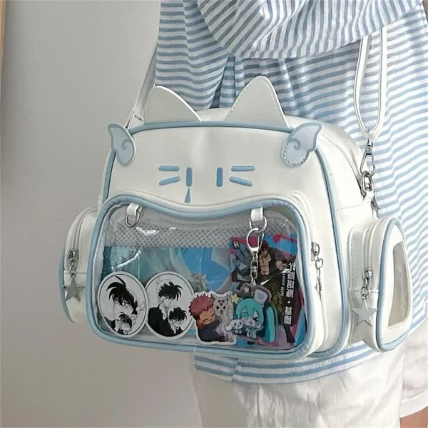 New Fashion Lovely Cat Ear PU Leather Backpack Y2k Kawaii Transparent Ita-Bag Women Shoulder Bags Teenage Girls Travel Bagpack