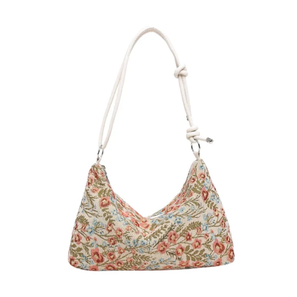 Literary Vintage Flower Print Design Underarm Bag Small Floral Canvas Shoulder Bag Fashion Women Handbag Casual Tote Armpit Bags