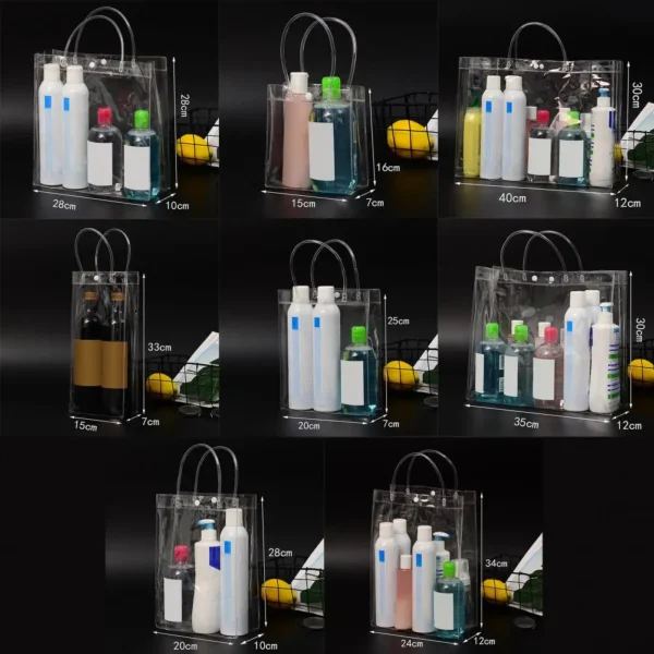 Storage Pouch Universal PVC Plastic Handbag Transparent Portable Wine bag Ice Tote Bag Leak-proof Travel Flowers Gift Bags