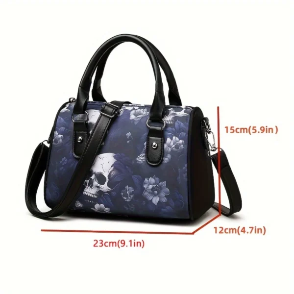 Classic Skull & Flower Pattern Boston Shoulder Bag, Casual Lightweight Top Handle Satchel Bag For Women Boggs beach bags Pvc