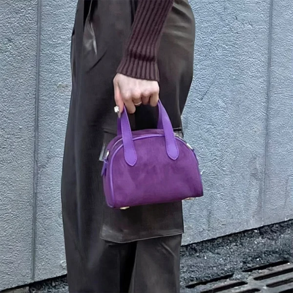 Women's Vintage Boston Bag Solid Suede Casual Handbags Large Capcity Casual Commute Shoulder Pack Fashion Crossbody Bags