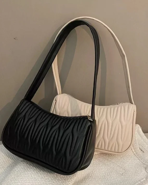 Luxury PU Leather Shoulder Bag Pleated Solid Color Crossbody Bag Handbag Makeup Lipstick Purse PU Underarm Bag Outdoor