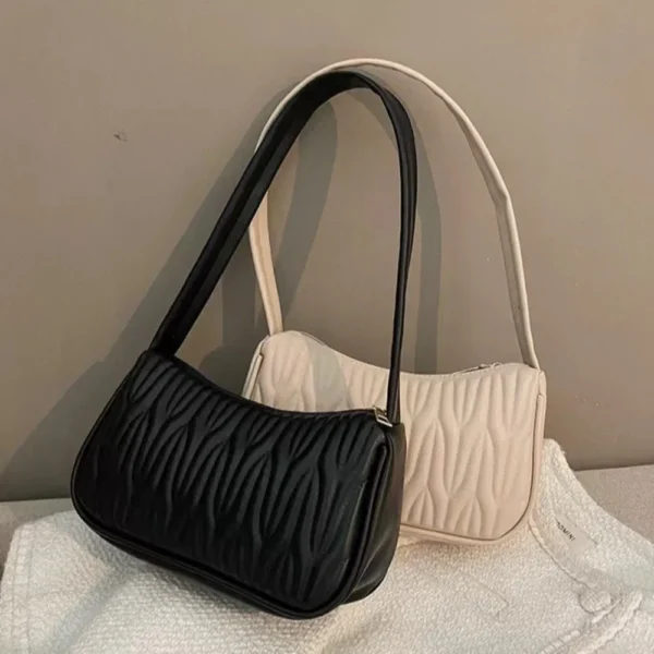Luxury PU Leather Shoulder Bag Pleated Solid Color Crossbody Bag Handbag Makeup Lipstick Purse PU Underarm Bag Outdoor