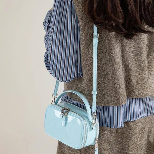 Korean Glossy Small Crossbody Bags for Women Simple Solid Color PU Leather Handbags Female Fashion Shoulder Bag