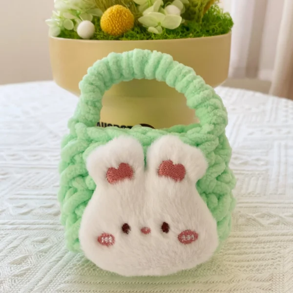 Mini Handmade Crocheted Cute Rabbit Fur Headphone Bag Creative Couple Women Wallet Coin Purse Girl Woven Headphone Handbag Pouch
