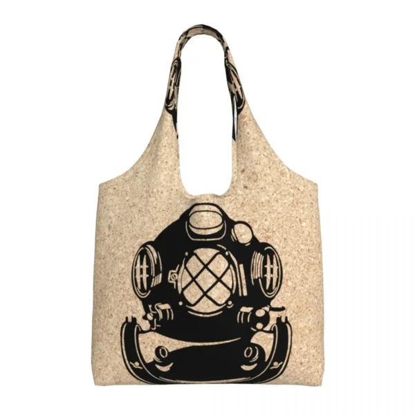 Kawaii Dive Shopping Tote Bag Reusable Scuba Diving Grocery Canvas Shoulder Shopper Bags Handbags