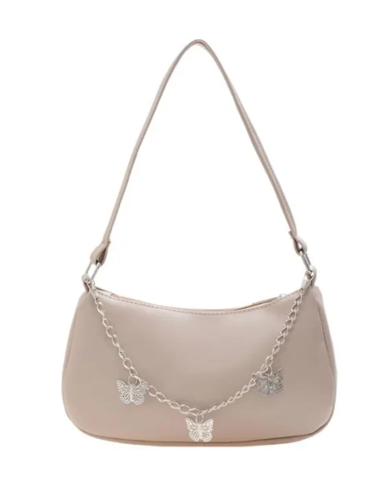 652F for Butterfly Chain Shoulder Bag for Women Girls All-matching Handbag Solid Underarm Bags PU Hobo Bags Dating