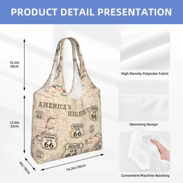 Kawaii Printing Vintage American Map Route 66 Pattern Tote Shopping Bags Portable Canvas Shopper Shoulder USA Highways Handbag