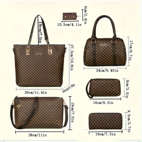 6pcs Geometric Pattern Bag Set, Fashion Tote Bag With Boston Handbag Crossbody Bag Long Wallet Clutch Bag Holder For Women