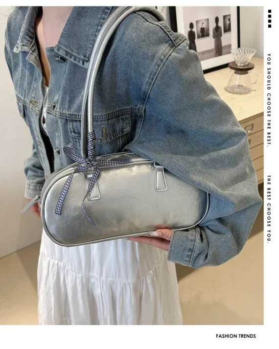 Large Capacity Silver Bag Women Portable Pillow bag All-Match Shoulder Underarm sac Women's Handbag Casual Boston Commuting Bags