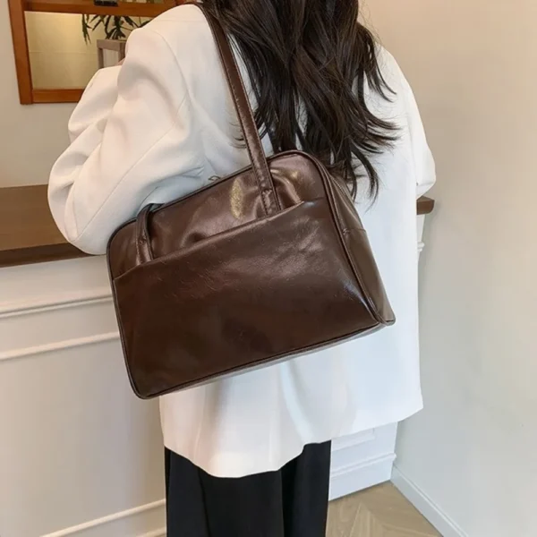 Korean Style Boston Shoulder Bag Large Capacity Solid Color Pu Leather Tote Bag Square Underarm Bag Women's Handbag Travel