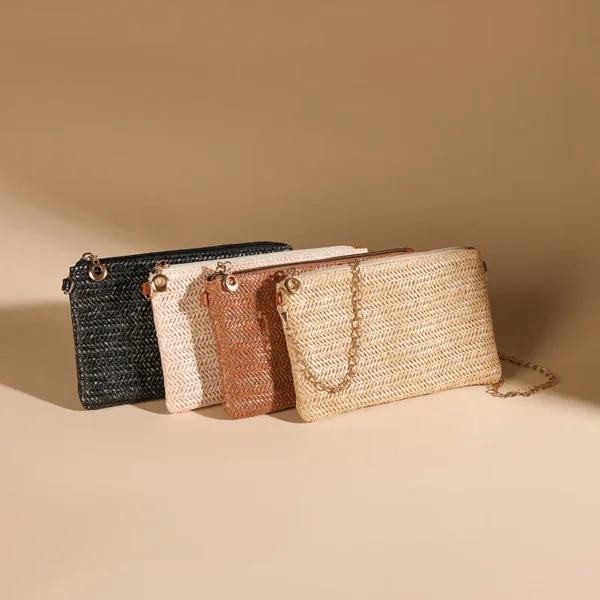 New Straw Clutch Purses for Women Causal Holiday Beach Wristlet Wallet Small Cross body bag Brown