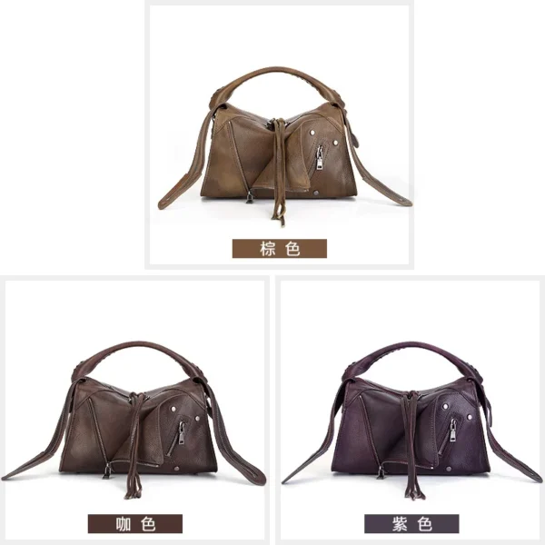 2025 Personalized Genuine Leather Women's Bag Retro Collar Tassel Small Square Bag Single Shoulder Crossbody Bag Large Capacity
