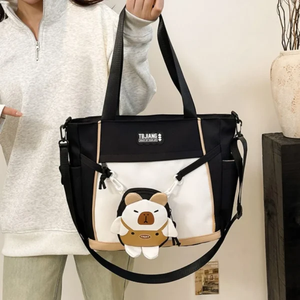 Lovely Japanese Style Capybara Shoulder Bag Causal Harajuku Canvas Tote Bag Oxford Cloth Large Students School Bag Daily