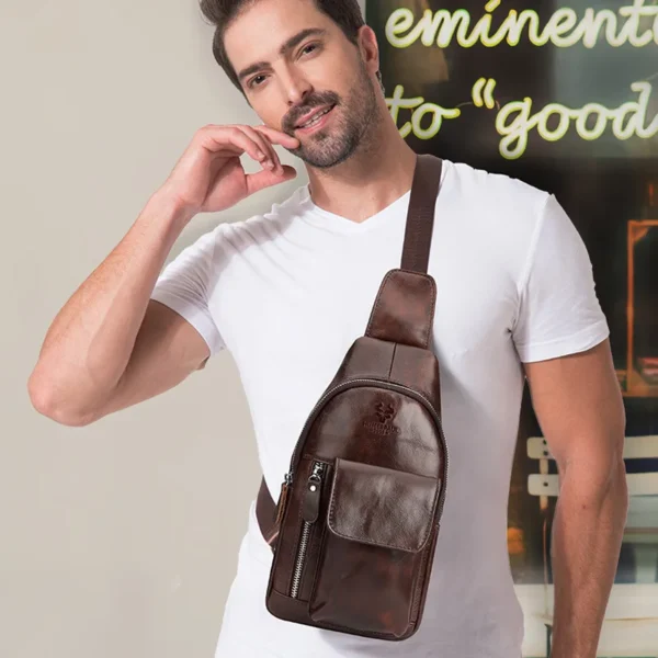 High Quality Genuine Leather Men's Chest Bag Luxury Design Multifunction Cowhide Crossbody Bag For travel Men Shoulder Bags