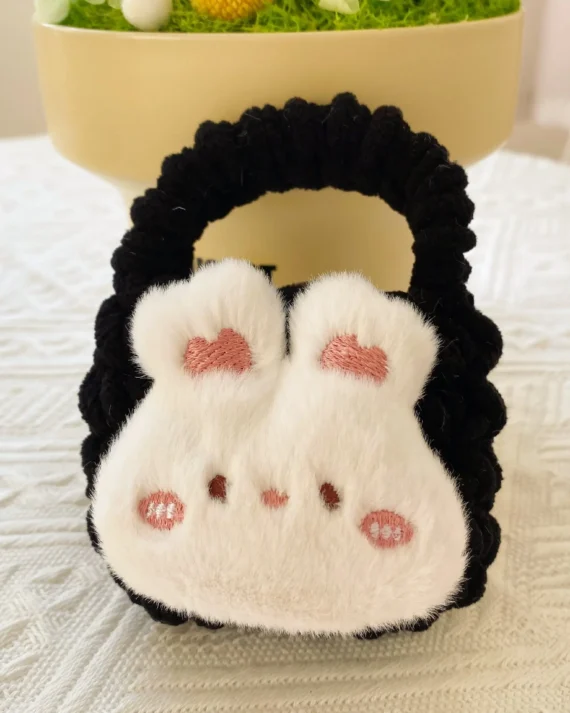 Mini Handmade Crocheted Cute Rabbit Fur Headphone Bag Creative Couple Women Wallet Coin Purse Girl Woven Headphone Handbag Pouch