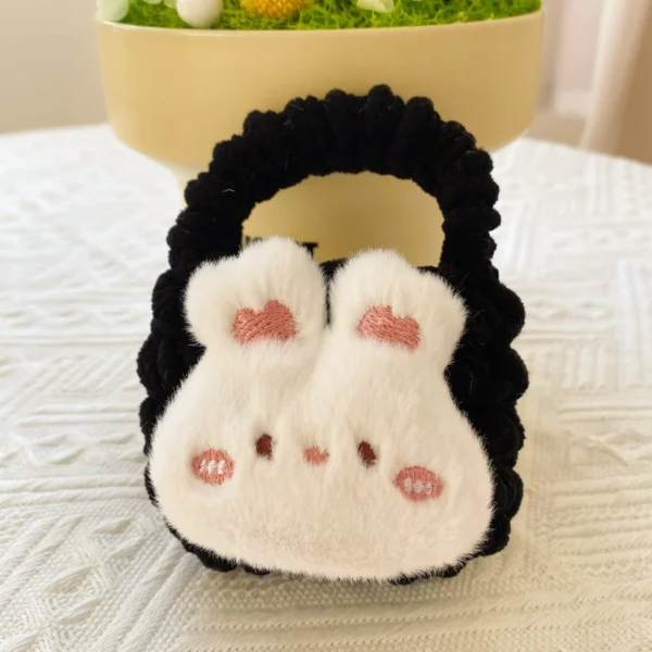 Mini Handmade Crocheted Cute Rabbit Fur Headphone Bag Creative Couple Women Wallet Coin Purse Girl Woven Headphone Handbag Pouch