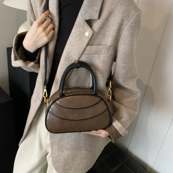 Small PU Leather Crossbody Bag for Women Travel Handle Handbag Vintage Shoulder Messenger Bag Ladies Zipper Purse Boston Bag