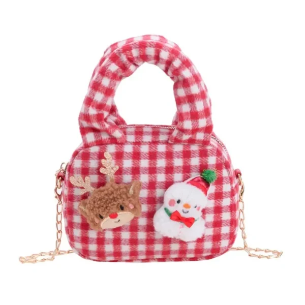 Cute Cartoon Plaid Baby Girls Shoulder Bags Festival Kids Small Handbags Sweet Princess Children's Plush Crossbody Bag Purse
