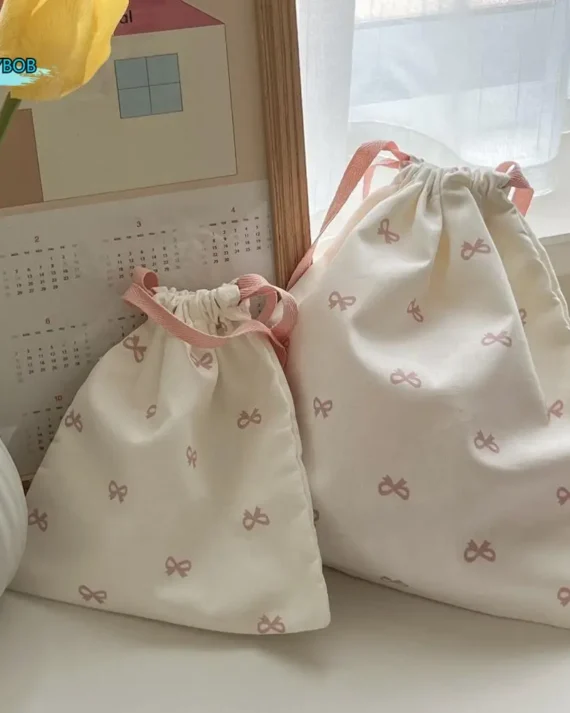 Diaper Pouch Canvas Bundle Pocket Portable Large Drawstring Hanging Bag Foldable White Drawstring Storage Bag School