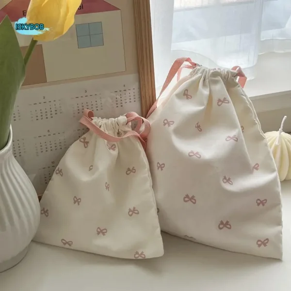 Diaper Pouch Canvas Bundle Pocket Portable Large Drawstring Hanging Bag Foldable White Drawstring Storage Bag School