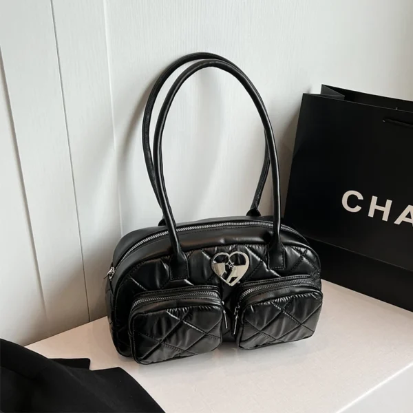Small Double Pocket Shoulder Bag For Women 2025 New Designer Quilted Shopper Bag Large Capacity Boston Handbag Underarm Bag