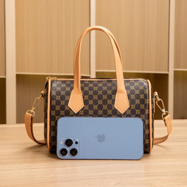 New Fashion European Retro Boston Barrel Bag for Women Pattern Printing Design, Large Capacity Messenger Handbag with Crossbody