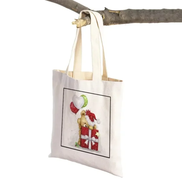 Merry Christmas Casual Women Shopping Bags Cartoon Santa Claus Snowman Foldable Eco Canvas Lady Shopper Bag Xmas Tote Handbag