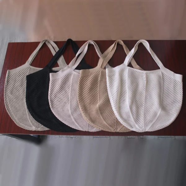 Women Summer Beach Bag Solid Color Aesthetic Shoulder Bag Large Capacity Knitting Shopping Handbag Ladies Daily Handbag