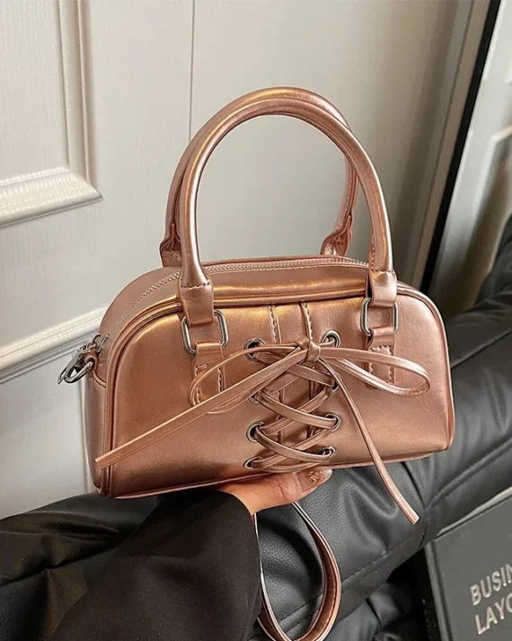 Boston Tote Bag For Women Solid Color Pu Leather Shoulder Bag Large Capacity Travel bolsa feminina Luxury Rose Gold Handbag
