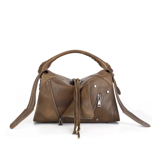 2025 Personalized Genuine Leather Women's Bag Retro Collar Tassel Small Square Bag Single Shoulder Crossbody Bag Large Capacity