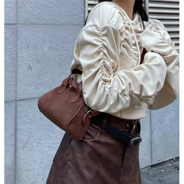 Women's Vintage Boston Bag Solid Suede Casual Handbags Large Capcity Casual Commute Shoulder Pack Fashion Crossbody Bags